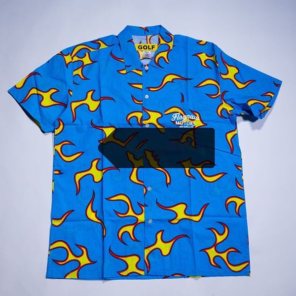 18SS Golf Wang Fire Blue Flame Print Расслабляющая шить рубашка из решетки с коротким рукавом фут
18SS Golf Wang Fire Blue Flame Print Расслабляющая шить рубашка из решетки с коротким рукавом фут