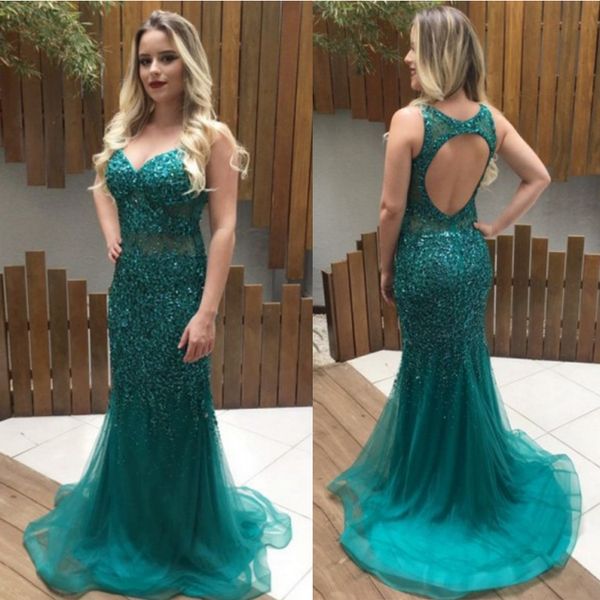 spaghetti straps hunter green tulle mermaid bling bling crystals prom dress with sweep train cutout long evening dress, Black
spaghetti straps hunter green tulle mermaid bling bling crystals prom dress with sweep train cutout long evening dress, Black