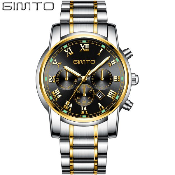 

gimto 2018 men watch date quartz steel clock creative gold roman casual sport male watches relogio masculino, Slivery;brown