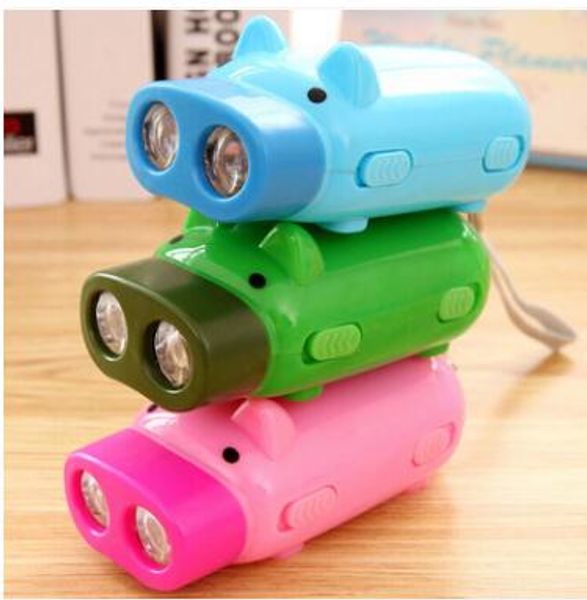 Dynamo Flashlights Manual Hand Pressing Power 2 Led Protable Pig Shaped Cartoon Torch Light Crank Power Wind Up For Camping Lamp