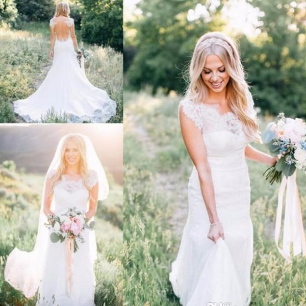 country western wedding dresses mermaid lace cap sleeve illusion open back bridal gowns robe de mariage court train, White
country western wedding dresses mermaid lace cap sleeve illusion open back bridal gowns robe de mariage court train, White