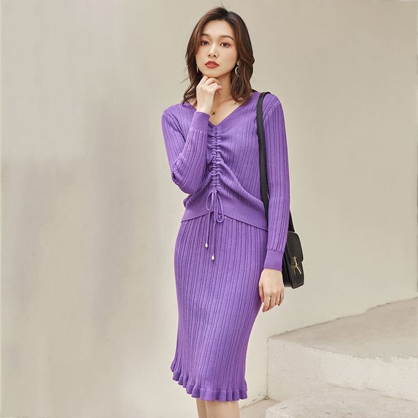 women's two piece pants set autumn winter v-neck drawstring wrinkle long sleeve knitted sweater + ruffle skirt suit 2 outfits for women, White
women's two piece pants set autumn winter v-neck drawstring wrinkle long sleeve knitted sweater + ruffle skirt suit 2 outfits for women, White