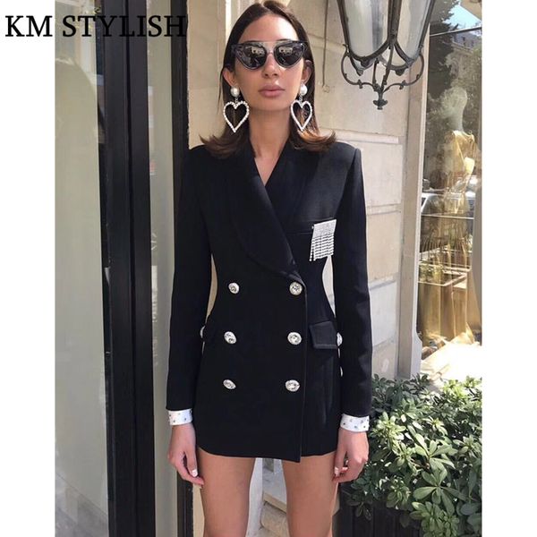 2018 early autumn new luxury rhinestone double breasted shoulder pad slim fit wild blazer black & blue color, White;black
2018 early autumn new luxury rhinestone double breasted shoulder pad slim fit wild blazer black & blue color, White;black