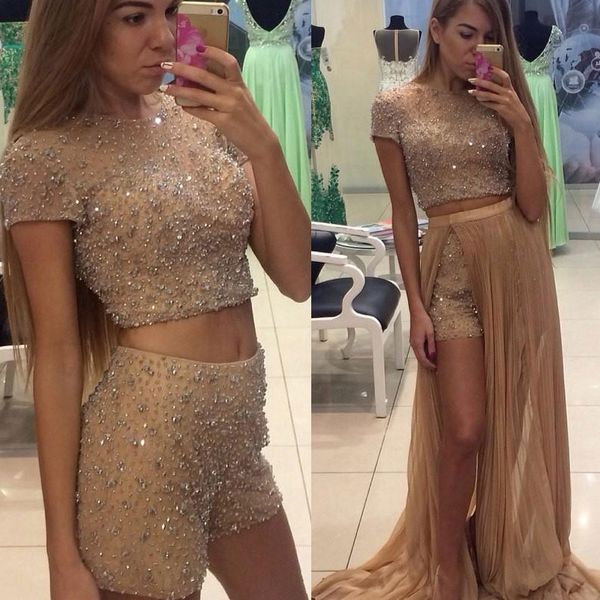 sparkly 2018 two pieces prom dresses with detachable skirt beads sequined party evening gowns short pants homecoming dress, Black
sparkly 2018 two pieces prom dresses with detachable skirt beads sequined party evening gowns short pants homecoming dress, Black