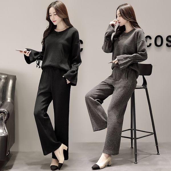 set female autumn new fashion temperament round neck long-sleeved clothes + casual elewide-leg trousersloose two-piece suit, White
set female autumn new fashion temperament round neck long-sleeved clothes + casual elewide-leg trousersloose two-piece suit, White