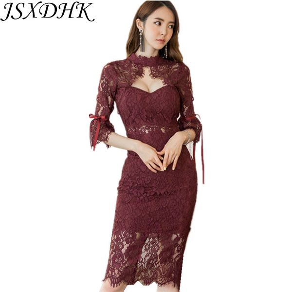 party dresses jsxdhk 2021 autumn lace pencil dress korean women wine hollow out flare sleeve bodycon slim sheath fashion, White;black
party dresses jsxdhk 2021 autumn lace pencil dress korean women wine hollow out flare sleeve bodycon slim sheath fashion, White;black