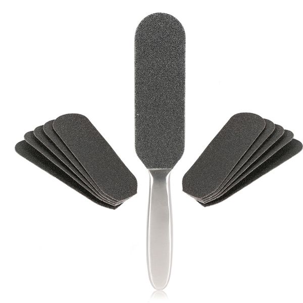 двусторонняя педикюрная пилка для ног + 10 шт. шлифовальная бумага рашпиль каллус для удаления мертвой кожи ручка из нержавеющей стали профе