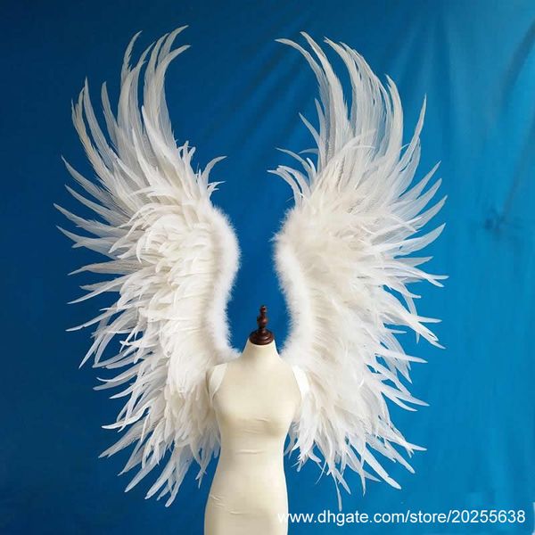 Image of Party Wedding Decoration White Rooster feather Angel Wings Model show Stage Performance shooting props