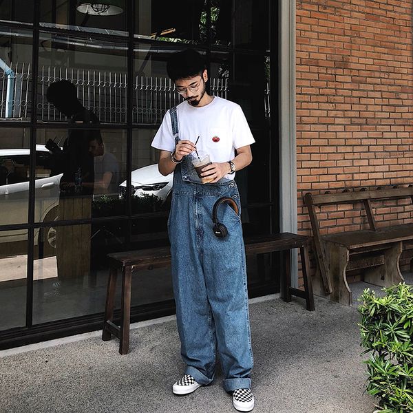 new 2018 men's clothing gd hair stylist fashion vintage hip-hop loose couple jeans bib pants singer costumes, Blue
new 2018 men's clothing gd hair stylist fashion vintage hip-hop loose couple jeans bib pants singer costumes, Blue