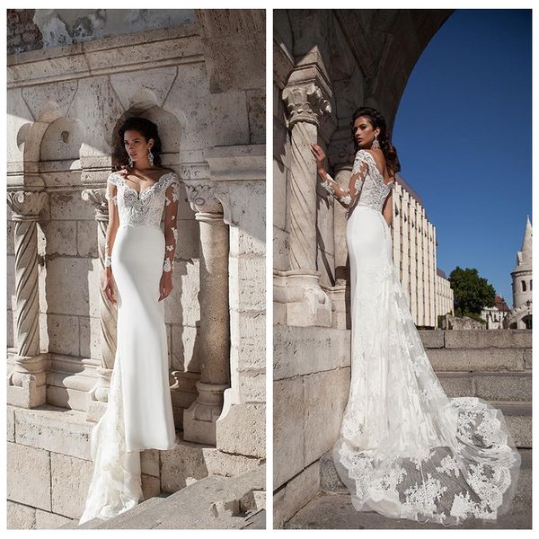 2021 sheer cap lace appliques milla nova new mermaid wedding dresses illusion neck long sleeves court train appliqued lace bridal gowns, White
2021 sheer cap lace appliques milla nova new mermaid wedding dresses illusion neck long sleeves court train appliqued lace bridal gowns, White