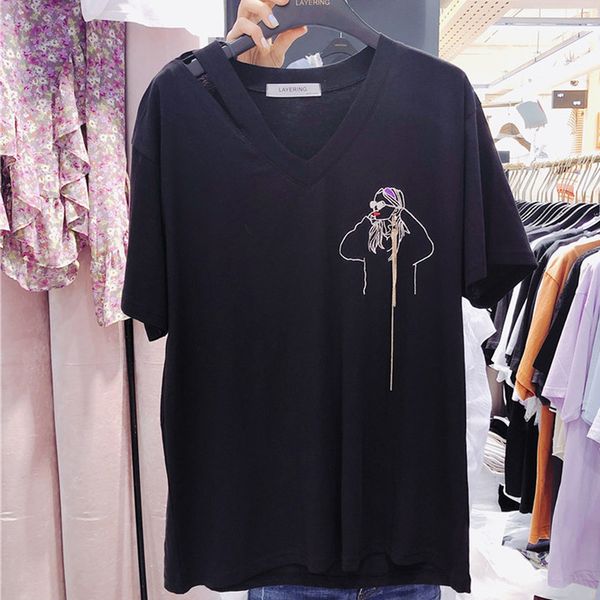 korean printed hollow out female t-shirts with chain 2018 new summer vogue v neck women short sleeve all match tees femme, White
korean printed hollow out female t-shirts with chain 2018 new summer vogue v neck women short sleeve all match tees femme, White