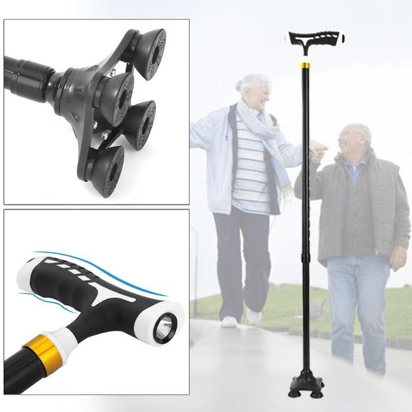 

folding s t-handle hiking 5 modes adjustable anti-slip poles cane elderly walking stick cane crutch with led light