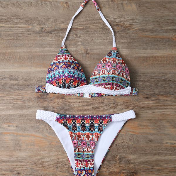 2018 new swimwear european and american braided printed swimsuit split bikini female swimwear, White
2018 new swimwear european and american braided printed swimsuit split bikini female swimwear, White