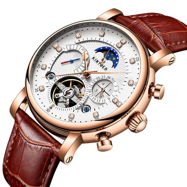 kinyued moon phase men's mechanical watches automatic skeleton leather wristwatch calendar relogio masculino, Slivery;brown
kinyued moon phase men's mechanical watches automatic skeleton leather wristwatch calendar relogio masculino, Slivery;brown