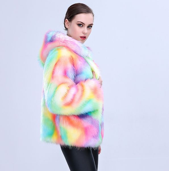 women's fur coat jacket fashion cool rainbow style warm coat for women ladies thick outerwear clothing, Black
women's fur coat jacket fashion cool rainbow style warm coat for women ladies thick outerwear clothing, Black