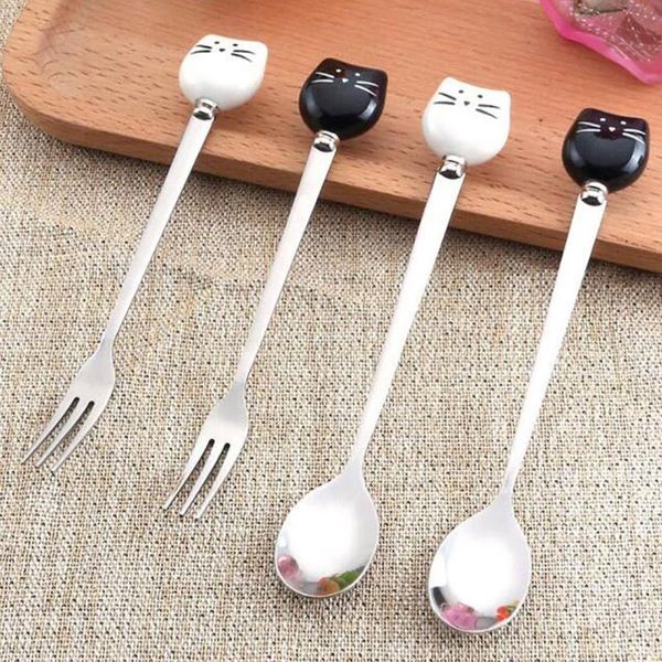1pc cartoon cat spoon fork long coffee stirring spoon fruit fork stainless steel with ceramic cat handle #30
1pc cartoon cat spoon fork long coffee stirring spoon fruit fork stainless steel with ceramic cat handle #30