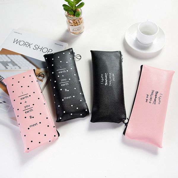 cute kawaii pink dot pencil bag pen box minimalism pu leather pencil case for kids korean stationery
cute kawaii pink dot pencil bag pen box minimalism pu leather pencil case for kids korean stationery