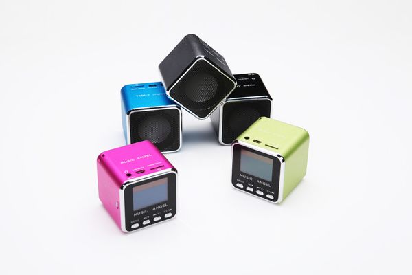 

music angel porteable loud mini sound box cube speaker system jh-md08 with fm radio lcd display screen for