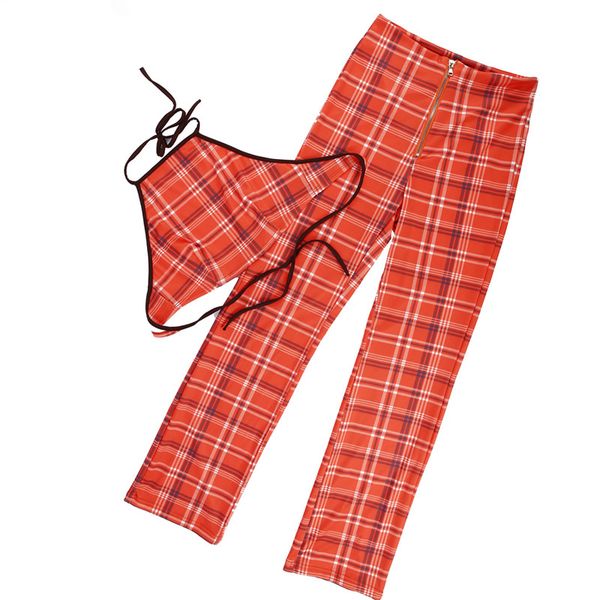 Halter Sexy Two Piece Set Cropped And Long Pants Tracksuit Plaid Sexy Sleeveless Sweatsuits For Women Set Survetement Female Military
Halter Sexy Two Piece Set Cropped And Long Pants Tracksuit Plaid Sexy Sleeveless Sweatsuits For Women Set Survetement Female Military
