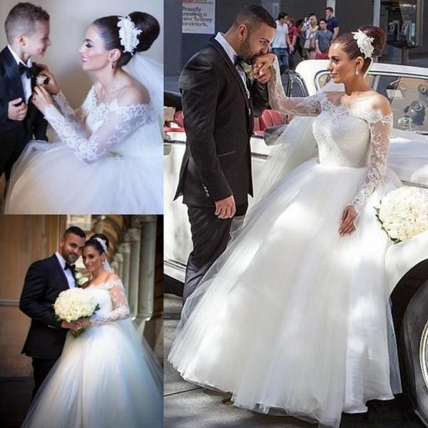 princess long sleeve ball gown wedding dresses sheer off the shoulder lace puffy tulle floor length bridal gowns custom made, White
princess long sleeve ball gown wedding dresses sheer off the shoulder lace puffy tulle floor length bridal gowns custom made, White