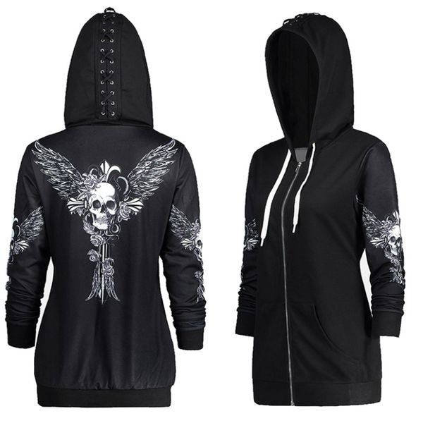 women black punk skulls wings print cool hooded sweatshirts femme gothic style long sleeve contrast color lace-up autumn top
women black punk skulls wings print cool hooded sweatshirts femme gothic style long sleeve contrast color lace-up autumn top