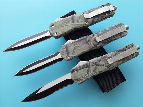 

Woodland Camo combat D/A AUTO knife Large A07 440C steel Zinc-Aluminum handle Camping gear Pocket EDC tactical knives with sheath