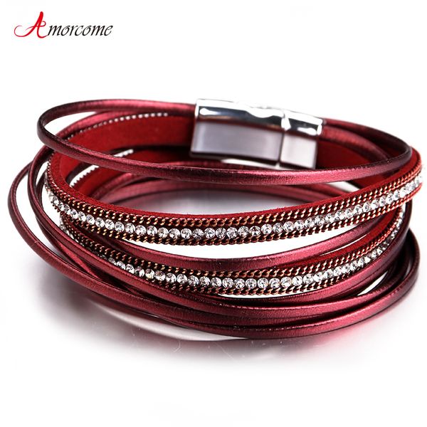 amorcome mulitlayer leather bracelet female 6 colors trendy rhinestone crystal femme wrap bracelets & bangles for women jewelry, Golden;silver
amorcome mulitlayer leather bracelet female 6 colors trendy rhinestone crystal femme wrap bracelets & bangles for women jewelry, Golden;silver