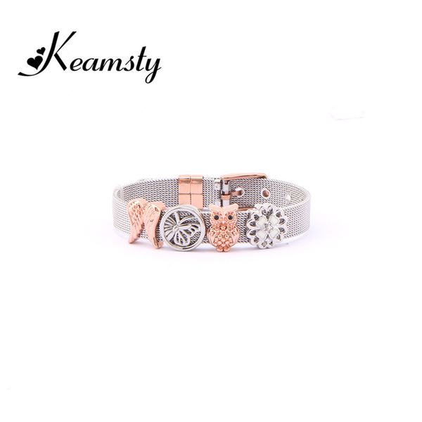 keamsty charms bracelet set stainless steel mesh angle owl butterfly and flower with 4pcs slide charms keeper as women gift, Golden;silver
keamsty charms bracelet set stainless steel mesh angle owl butterfly and flower with 4pcs slide charms keeper as women gift, Golden;silver