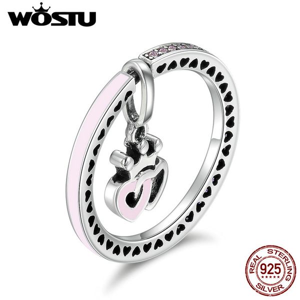 

whole salewostu new arrival 925 sterling silver romantic love finger rings for women pink enamel s925 wedding jewelry lover gift dxr131, Golden;silver