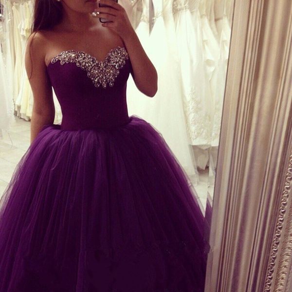 purple sweetheart strapless ball gown tulle prom dresses long with beaded neckline 2017 new vestido de festa curto evening party gowns, Black
purple sweetheart strapless ball gown tulle prom dresses long with beaded neckline 2017 new vestido de festa curto evening party gowns, Black