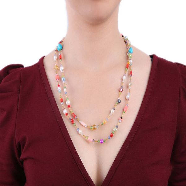 jyx long pearl necklace 6-7mm multicolor freshwater pearl with irregular coral opera necklace, Silver
jyx long pearl necklace 6-7mm multicolor freshwater pearl with irregular coral opera necklace, Silver
