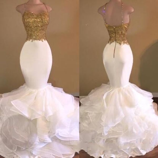gold mermaid long prom party dresses 2019 spaghetti straps sleeveless backless 2k17 applique beaded crystal ruffles lace evening gowns, Black
gold mermaid long prom party dresses 2019 spaghetti straps sleeveless backless 2k17 applique beaded crystal ruffles lace evening gowns, Black