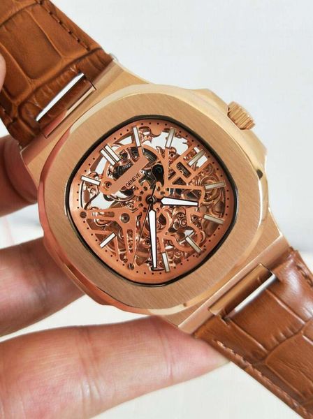latest version luxury wristwatch 46mm 18 k gold hollow out dial movement automatic fashion mens watches, Slivery;brown
latest version luxury wristwatch 46mm 18 k gold hollow out dial movement automatic fashion mens watches, Slivery;brown