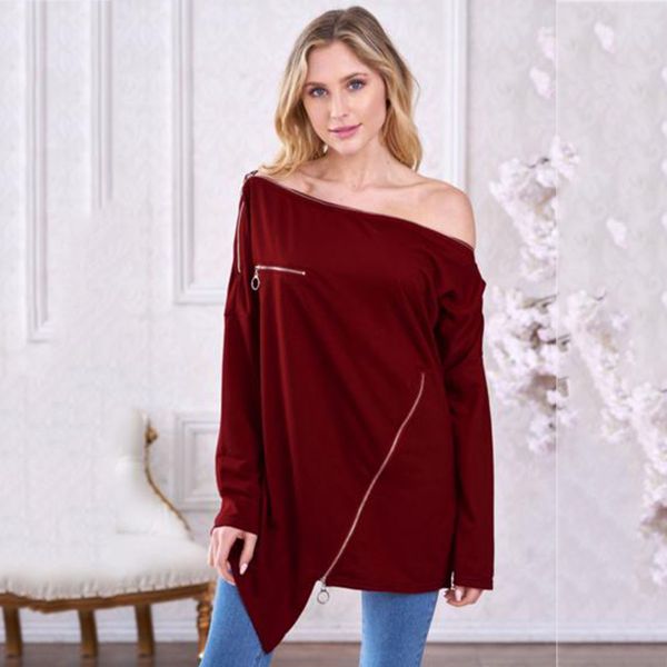 women casual hoodie slash neck asymmetric zipper off shoulder long sleeve high street fashion chic hoodies sweatshirt femme, Black
women casual hoodie slash neck asymmetric zipper off shoulder long sleeve high street fashion chic hoodies sweatshirt femme, Black