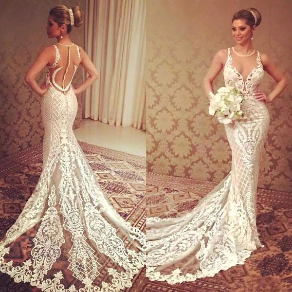 sheer back mermaid wedding dresses 2018 sleeveless lace appliques illusion covered button back summer beach seaside wedding bridal gowns, White
sheer back mermaid wedding dresses 2018 sleeveless lace appliques illusion covered button back summer beach seaside wedding bridal gowns, White
