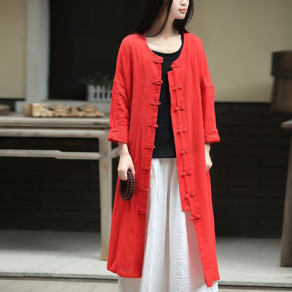 johnature 2018 spring new women vintage shirt linen blouses full sleeve button o-neck chinese style solid color women long shirt, White
johnature 2018 spring new women vintage shirt linen blouses full sleeve button o-neck chinese style solid color women long shirt, White