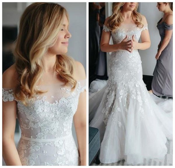 Elegant Lace Appliques Mermaid Wedding Dresses Sheer off the Shoulder Short Sleeves Bridal Gowns Custom Made Tulle Trumpet vestidos de novia
Elegant Lace Appliques Mermaid Wedding Dresses Sheer off the Shoulder Short Sleeves Bridal Gowns Custom Made Tulle Trumpet vestidos de novia