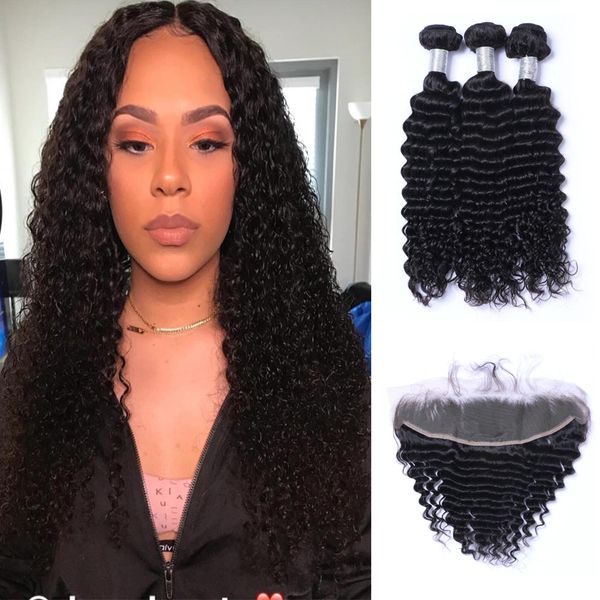 selling brazilian deep wave human hair wefts with 13x4 lace frontal ear to ear natural color can be dyed human hair extensions, Black
selling brazilian deep wave human hair wefts with 13x4 lace frontal ear to ear natural color can be dyed human hair extensions, Black
