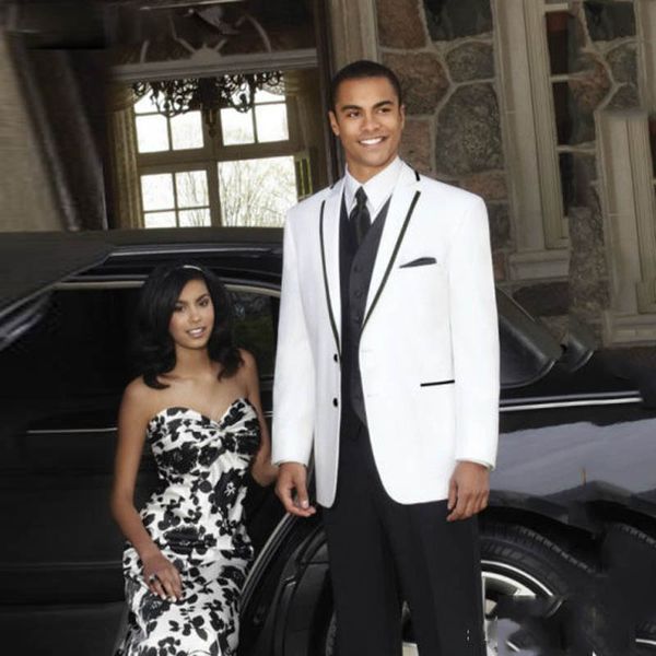 white mens wedding suit with black pants slim fit groom tuxedos groomsmen blazers jacket 3 pieces black pants vintage male costume ternos, Black;gray
white mens wedding suit with black pants slim fit groom tuxedos groomsmen blazers jacket 3 pieces black pants vintage male costume ternos, Black;gray