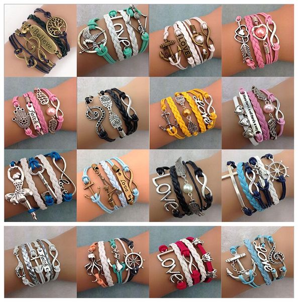 DIY Infinity Charm Bracelets Antique Cross Bracelets Hot sale 55 styles fashion Leather Bracelets Multilayer Heart Tree of Life Jewelry
DIY Infinity Charm Bracelets Antique Cross Bracelets Hot sale 55 styles fashion Leather Bracelets Multilayer Heart Tree of Life Jewelry
