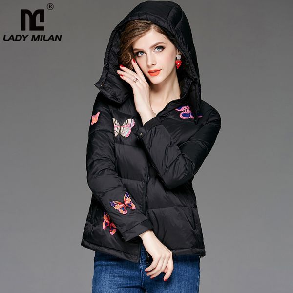 new arrival women's hooded collar long sleeves beaded butterflies high street fashion white duck down coats, Black
new arrival women's hooded collar long sleeves beaded butterflies high street fashion white duck down coats, Black