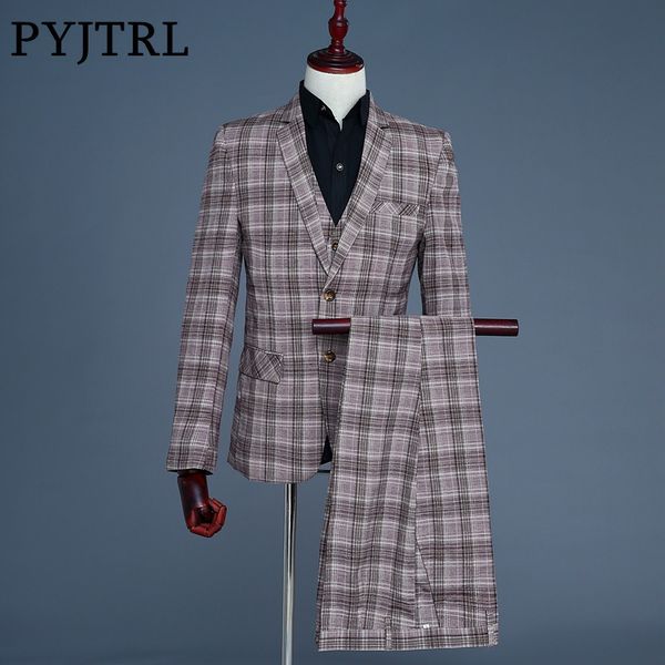 pyjtrl brand 2018 england style mens fashion three piece khaki plaid suits costume homme men groom wedding suit blazer hombre, White;black
pyjtrl brand 2018 england style mens fashion three piece khaki plaid suits costume homme men groom wedding suit blazer hombre, White;black