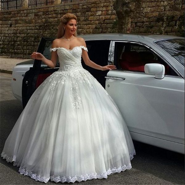elegant off the shoulder wedding dress ball gowns short sleeves applique lace tulle ruched corset country designer new bridal gowns, White
elegant off the shoulder wedding dress ball gowns short sleeves applique lace tulle ruched corset country designer new bridal gowns, White