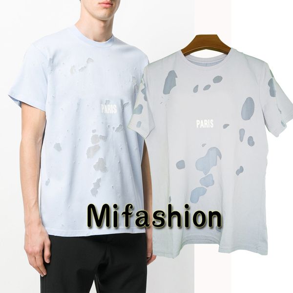 18ss Luxury Europe Paris High quality Sky blue Big Broken Holes Tshirt Fashion Men Women Star Print T Shirt Casual Cotton Tee Top
18ss Luxury Europe Paris High quality Sky blue Big Broken Holes Tshirt Fashion Men Women Star Print T Shirt Casual Cotton Tee Top