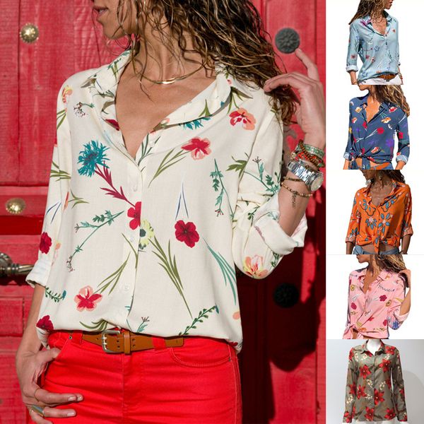 women fashion printed floral shirt long sleeve chiffon shirt 6colors lapel neck double-breasted blouse offce street s-3xl, White
women fashion printed floral shirt long sleeve chiffon shirt 6colors lapel neck double-breasted blouse offce street s-3xl, White