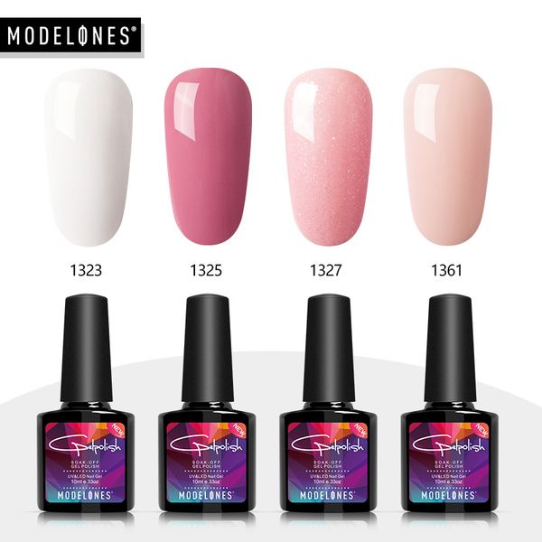 

modelones 4pcs/lot uv gel nail polish set semi permanent led hybrid nail lacquer kits soak off salon uv gel pink color varnish, Red;pink