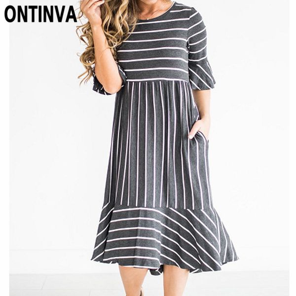 2018 women summer midi dress o neck short sleeve striped pockets ruffles elegant work casual loose patchwork party beach vestido, White;black
2018 women summer midi dress o neck short sleeve striped pockets ruffles elegant work casual loose patchwork party beach vestido, White;black