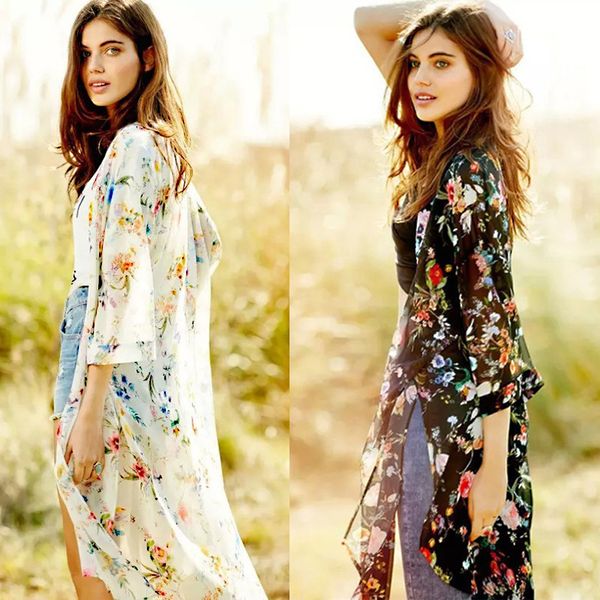 long chiffon floral print kimono cardigans women long sleeve summer autumn boho casual coverup female sweater dld1149, White;black
long chiffon floral print kimono cardigans women long sleeve summer autumn boho casual coverup female sweater dld1149, White;black