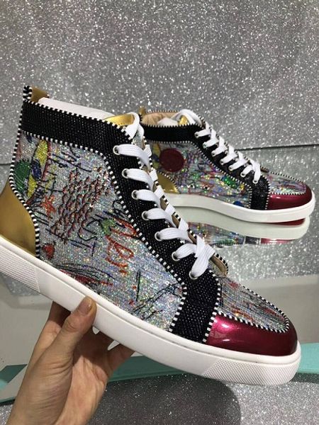 Famous Brand Party Dress Prefer Red Bottom Beads Graffiti High Top Sneakers Flat Casual Lace Up Men,Women Walking Shoes EU35-46 
Famous Brand Party Dress Prefer Red Bottom Beads Graffiti High Top Sneakers Flat Casual Lace Up Men,Women Walking Shoes EU35-46