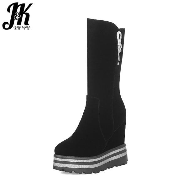 jk 2018 new flock women mid calf boots square toe crystal zip footwear wedges high heels ladies boot platform shoes women winter, Black
jk 2018 new flock women mid calf boots square toe crystal zip footwear wedges high heels ladies boot platform shoes women winter, Black